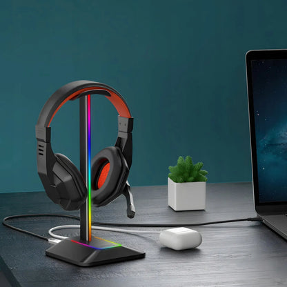 RETOO ausinių stovas, žaidimų laikiklis su RGB LED apšvietimu ir USB šakotuvu