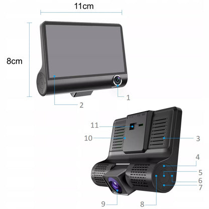RETOO automobilinis vaizdo registratorius M038 5Mpx 3 kamerų Full HD + galinio vaizdo kamera