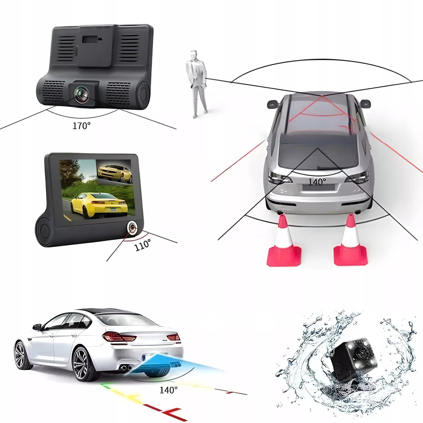 RETOO automobilinis vaizdo registratorius M038 5Mpx 3 kamerų Full HD + galinio vaizdo kamera
