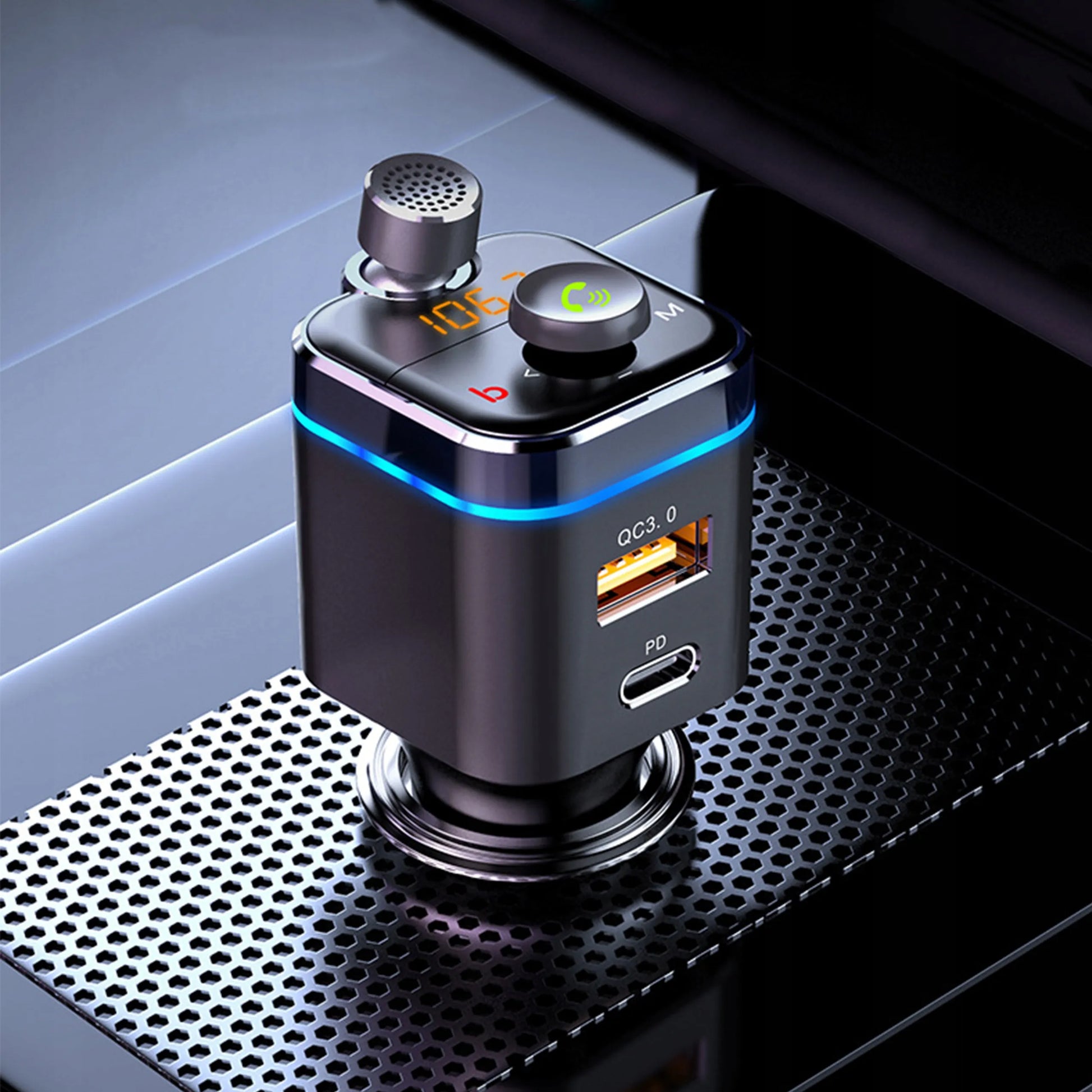 RETOO „Bluetooth FM“ garso siųstuvas, MP3 grotuvas, greitasis USB įkroviklis, SD, LCD, QC3.0, RGB