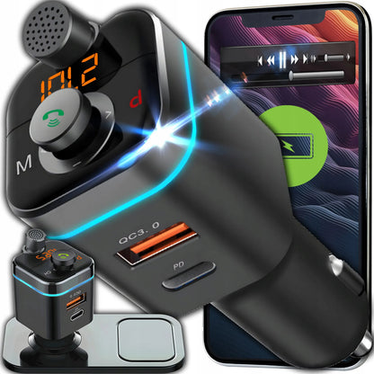 RETOO „Bluetooth FM“ garso siųstuvas, MP3 grotuvas, greitasis USB įkroviklis, SD, LCD, QC3.0, RGB