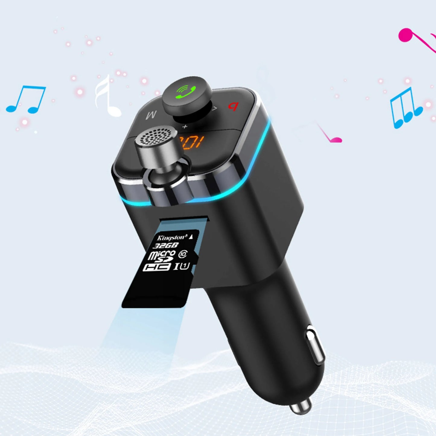 RETOO „Bluetooth FM“ garso siųstuvas, MP3 grotuvas, greitasis USB įkroviklis, SD, LCD, QC3.0, RGB