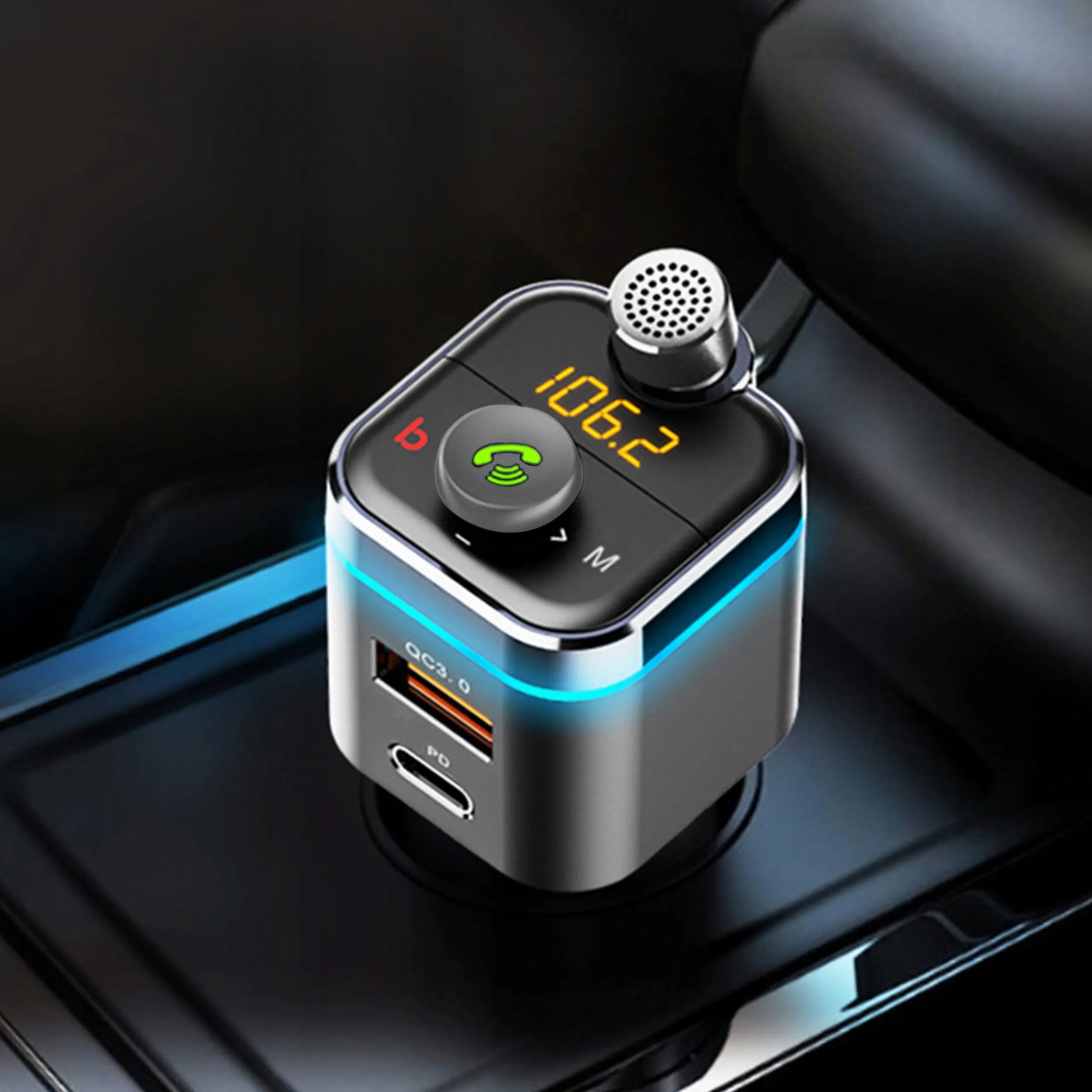 RETOO „Bluetooth“ garso FM MP3 siųstuvas + greitasis USB SD LCD QC3.0 RGB įkroviklis