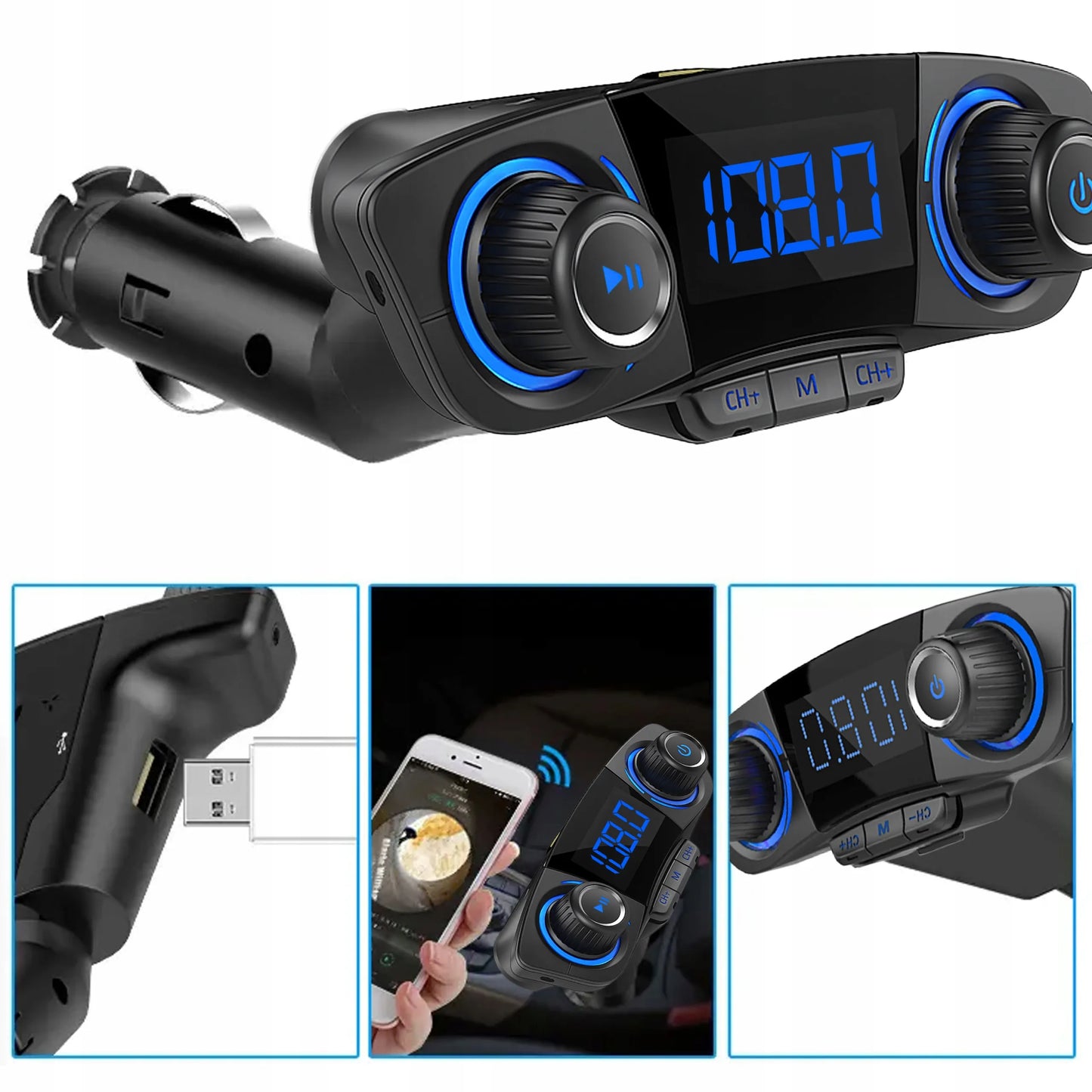 RETOO BT06 daugiafunkcis automobilinis FM siųstuvas, Bluetooth 5.0, USB, ekranas