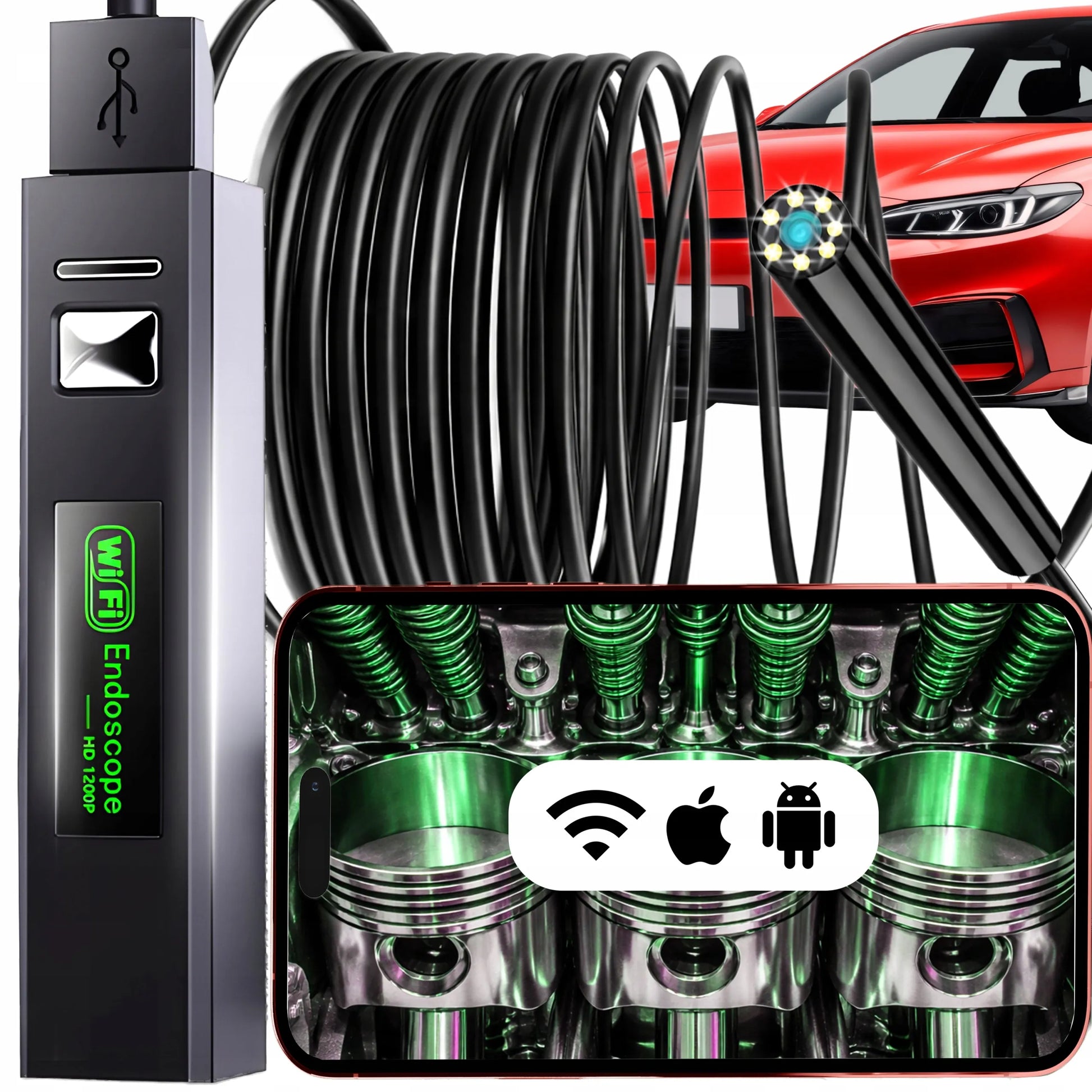 RETOO dirbtuvinė endoskopinė kamera telefonui ir kompiuteriui, 3 viename, Android, iOS, Wi-Fi