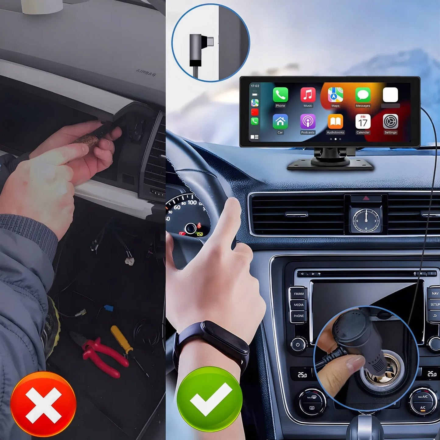 RETOO DRIVETECH ER1077 automobilinė multimedijos stotelė su CarPlay, Android Auto ir atbulinės eigos kamera