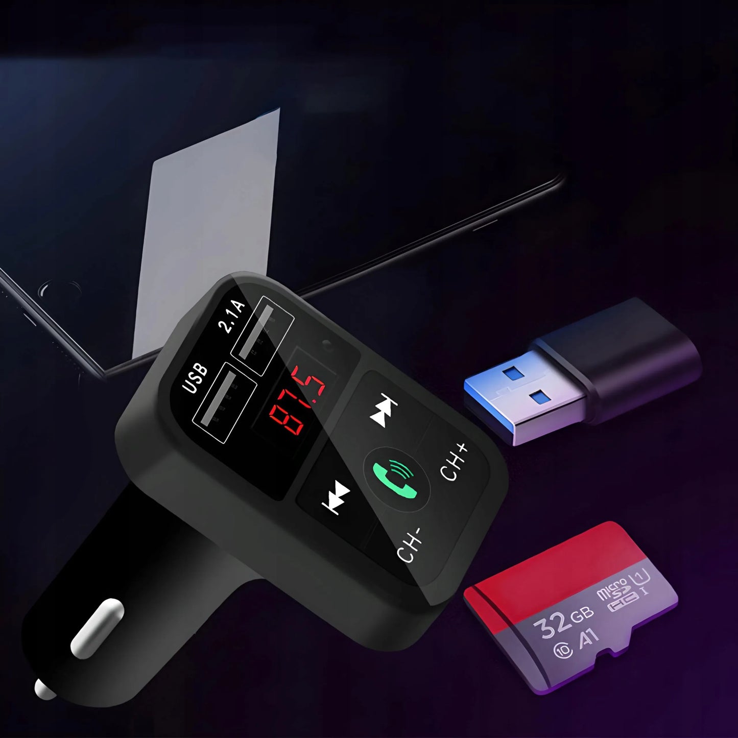 RETOO E089 automobilinis FM Bluetooth siųstuvas, įkroviklis, audio imtuvas, 2x USB, MP3, SD