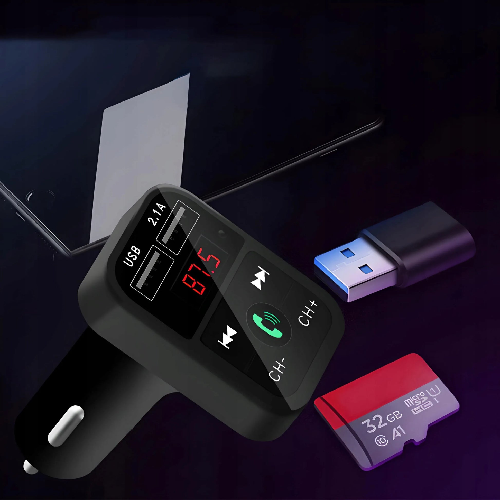 RETOO E089 automobilinis FM Bluetooth siųstuvas, įkroviklis, audio imtuvas, 2x USB, MP3, SD