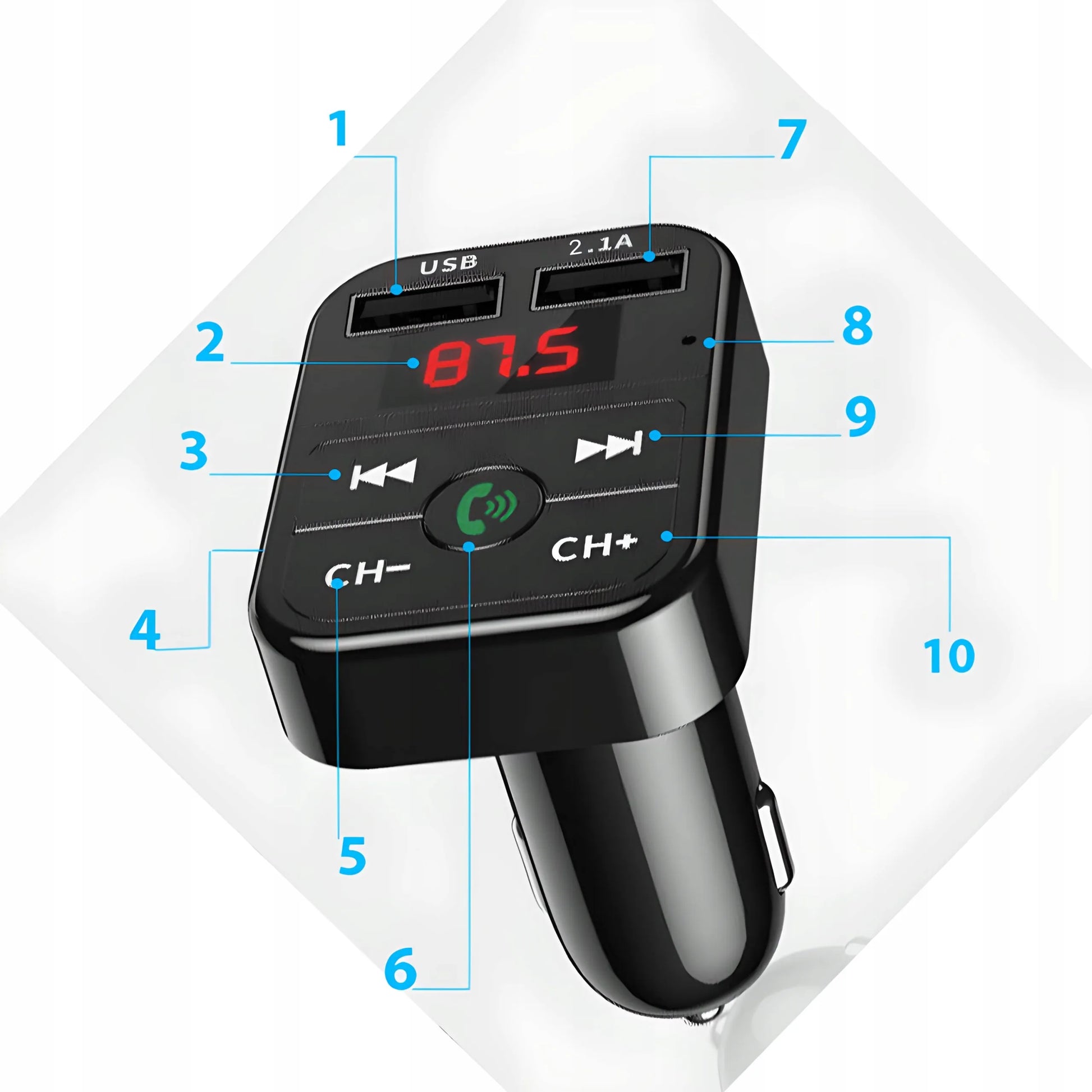 RETOO E089 automobilinis FM Bluetooth siųstuvas, įkroviklis, audio imtuvas, 2x USB, MP3, SD
