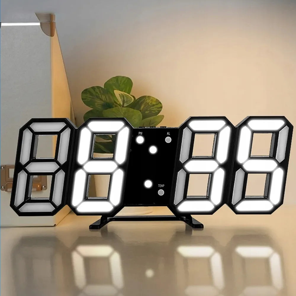 RETOO elektroninis LED laikrodis-žadintuvas su termometru, kalendoriumi ir 3D ekranu, juodas