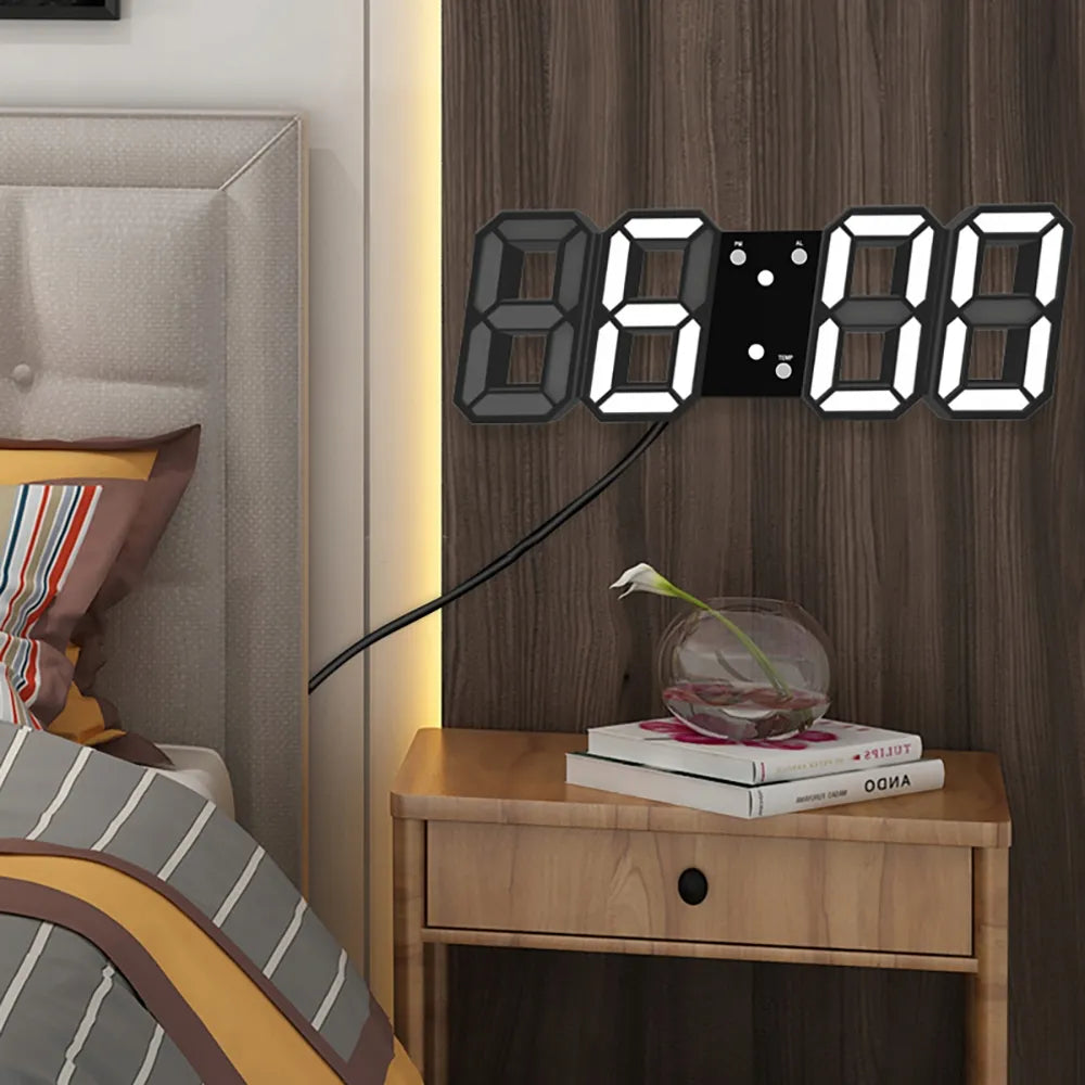RETOO elektroninis LED laikrodis-žadintuvas su termometru, kalendoriumi ir 3D ekranu, juodas