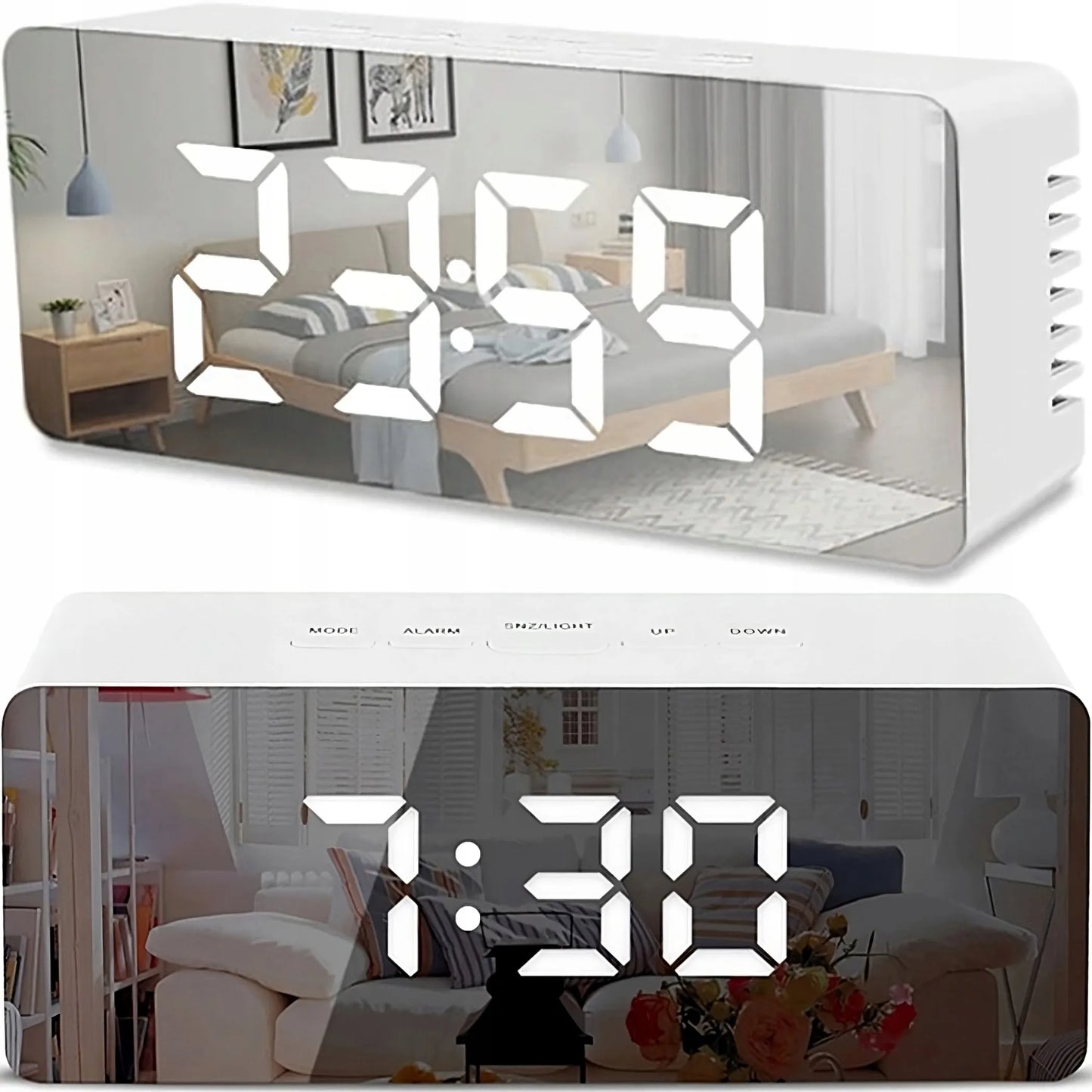 RETOO elektroninis LED žadintuvas su termometru ir veidrodiniu ekranu, modernus dizainas