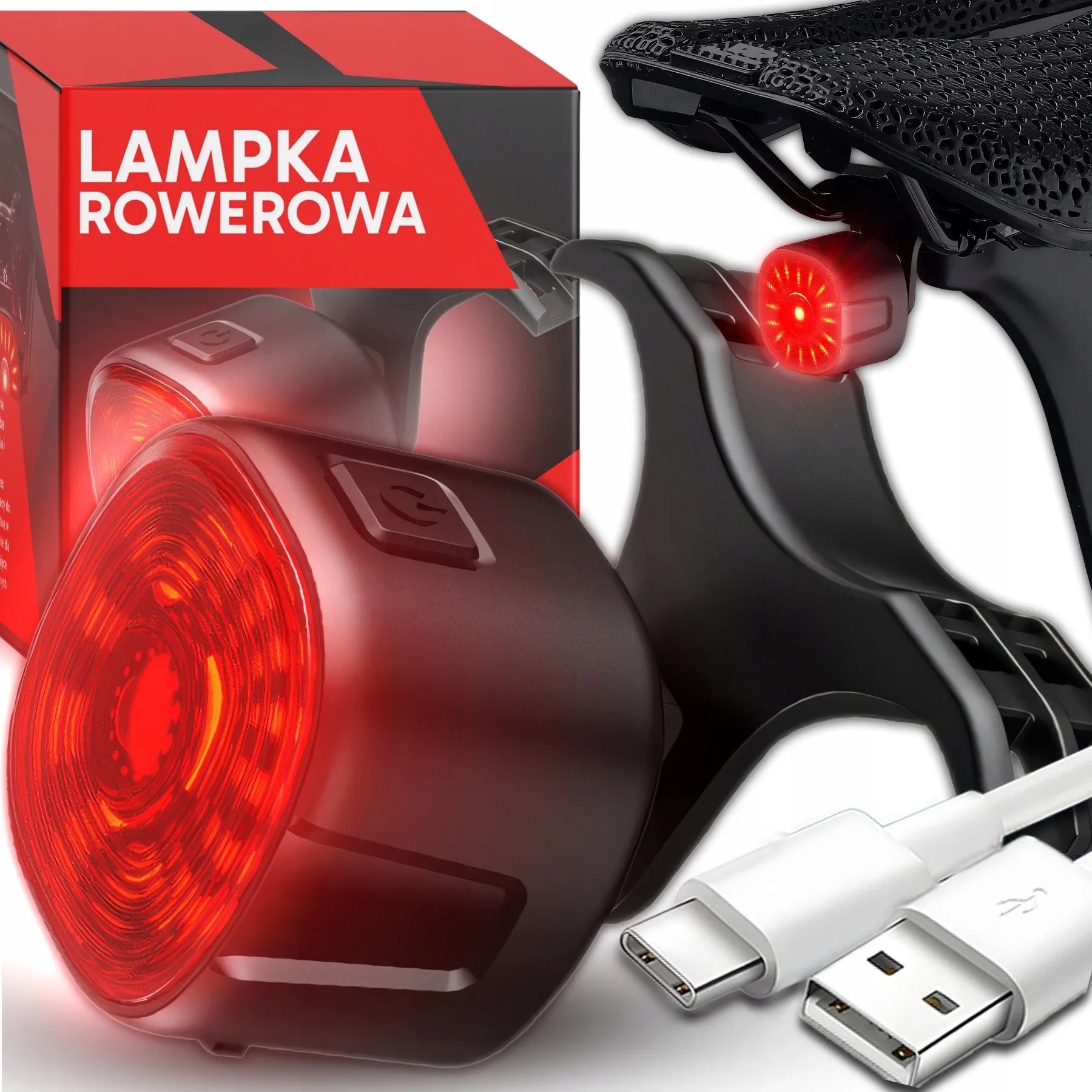 RETOO ER1031 galingas vandeniui atsparus galinis dviračio žibintas, raudonas, 250 mAh, USB-C