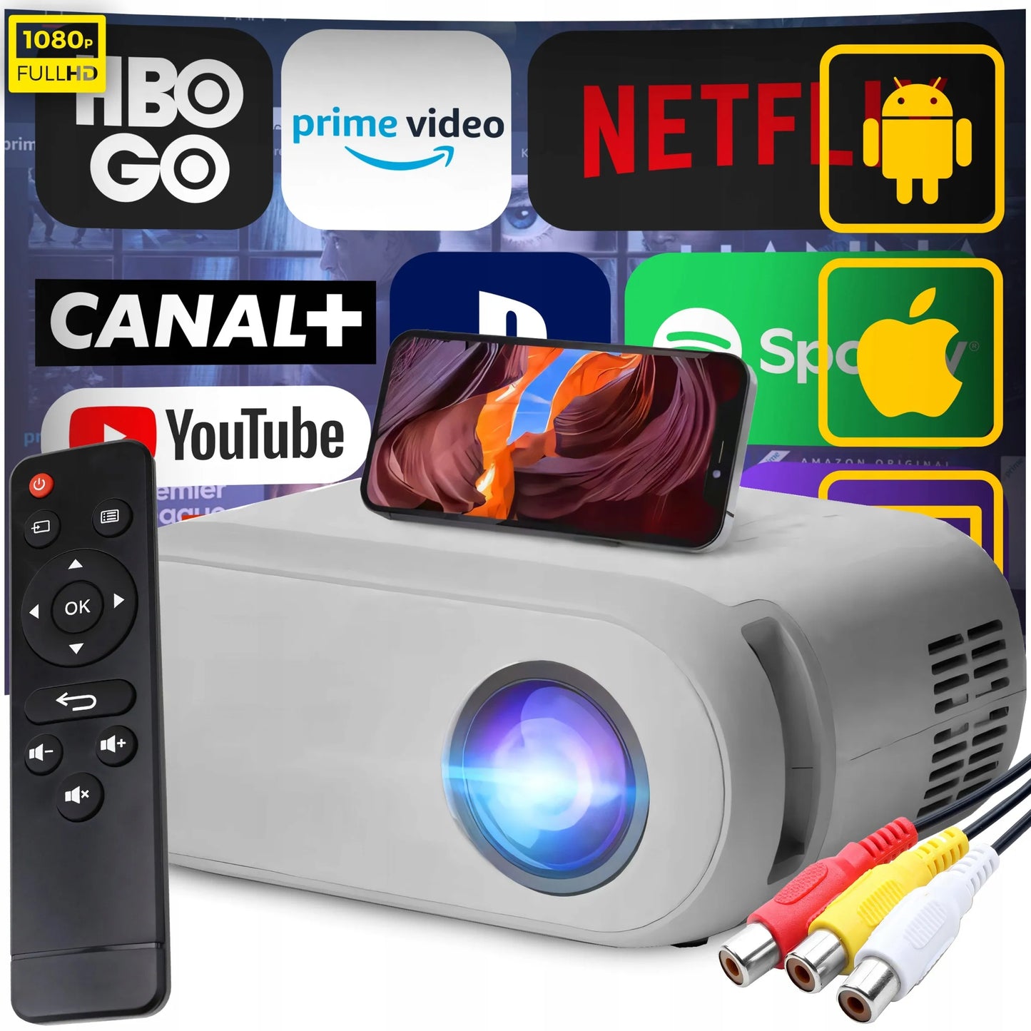 RETOO ER1160 Nešiojamas Wi-Fi projektorius, Full HD, 3000 lm