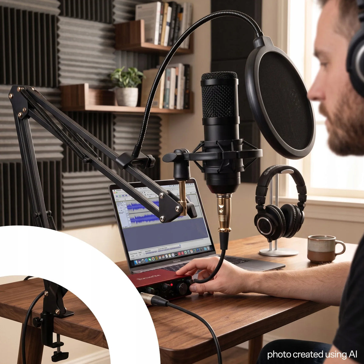 RETOO ER1189 kondensatorinis studijinis USB mikrofonas su stovu ir pop filtru