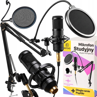 RETOO ER1189 kondensatorinis studijinis USB mikrofonas su stovu ir pop filtru