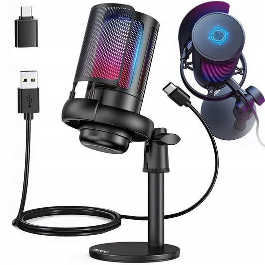 RETOO ER1190 USB kondensatorinis žaidimų mikrofonas kompiuteriui su pop filtru ir nutildymo funkcija