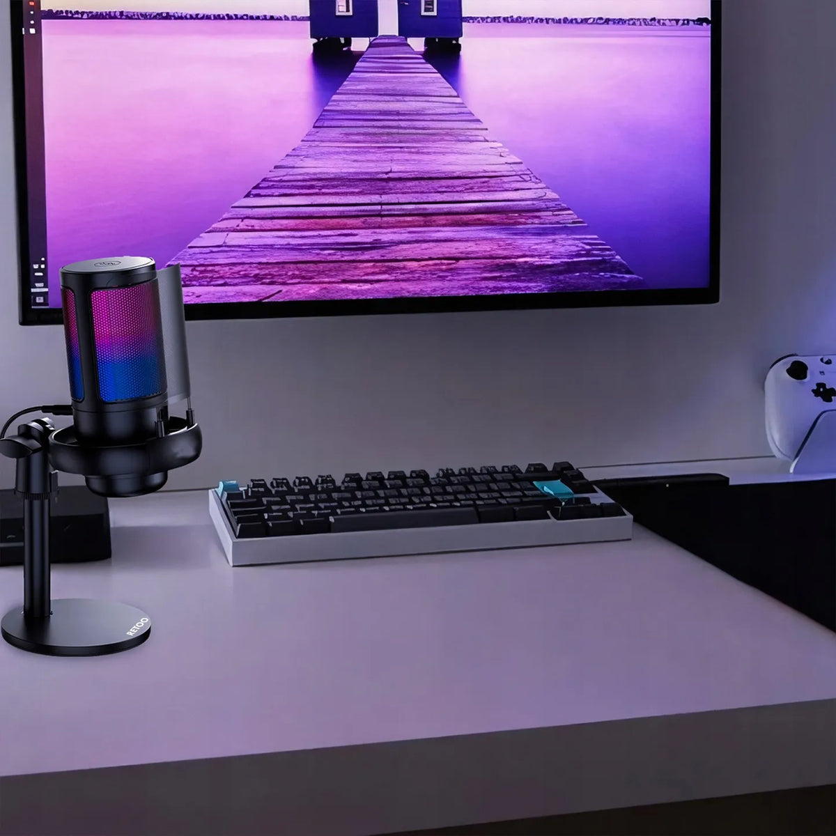 RETOO ER1190 USB kondensatorinis žaidimų mikrofonas kompiuteriui su pop filtru ir nutildymo funkcija