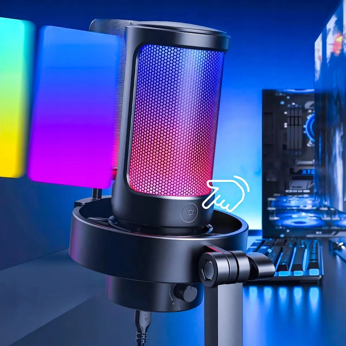 RETOO ER1190 USB kondensatorinis žaidimų mikrofonas kompiuteriui su pop filtru ir nutildymo funkcija