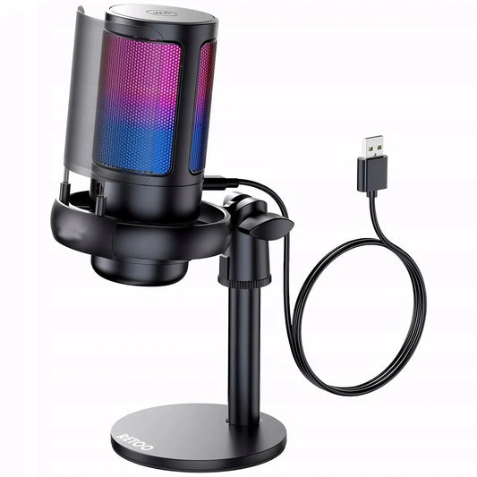 RETOO ER1190 USB kondensatorinis žaidimų mikrofonas kompiuteriui su pop filtru ir nutildymo funkcija