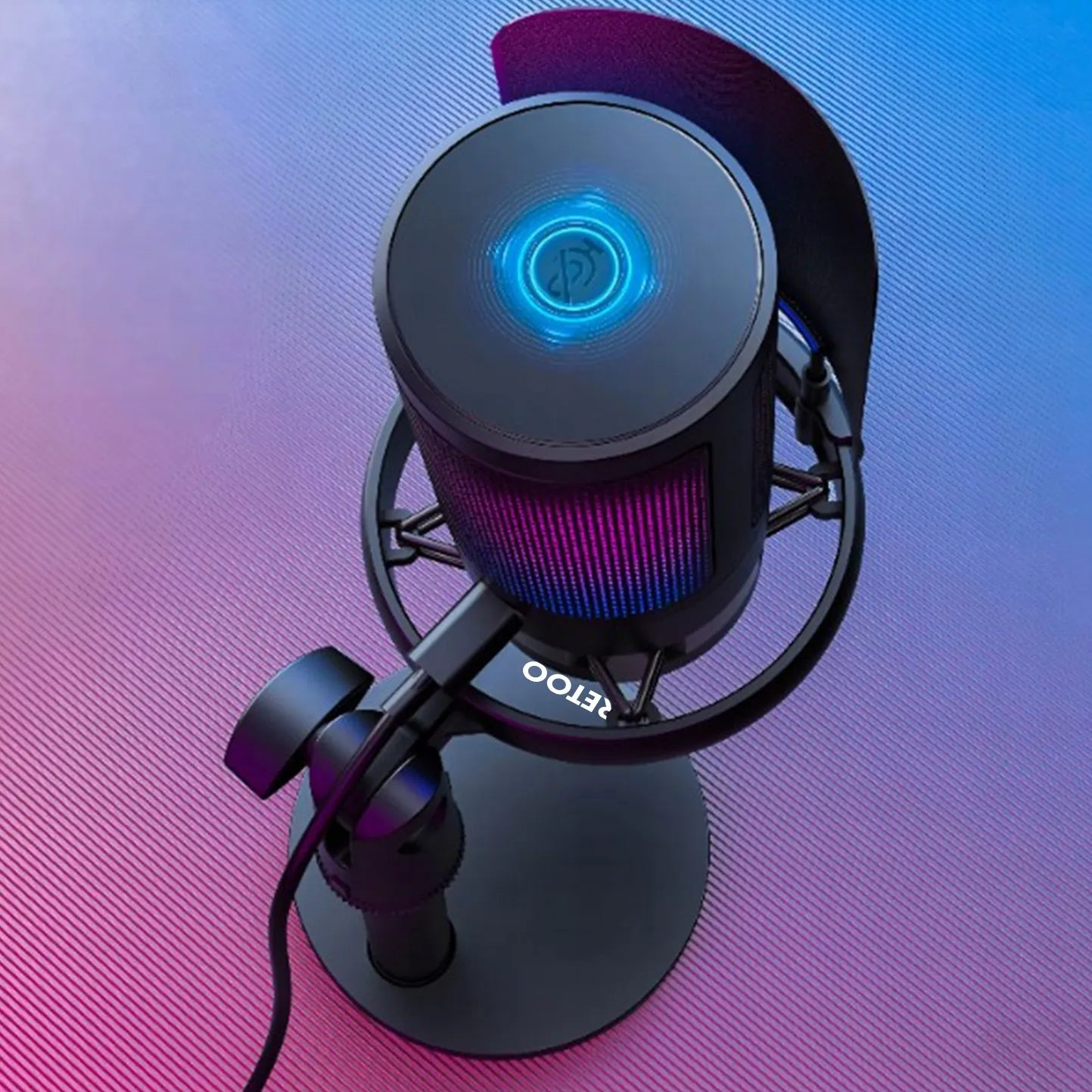 RETOO ER1190 USB kondensatorinis žaidimų mikrofonas kompiuteriui su pop filtru ir nutildymo funkcija