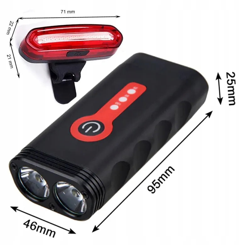 RETOO galingas LED dviračio žibintų komplektas 1800LM, priekinis ir galinis