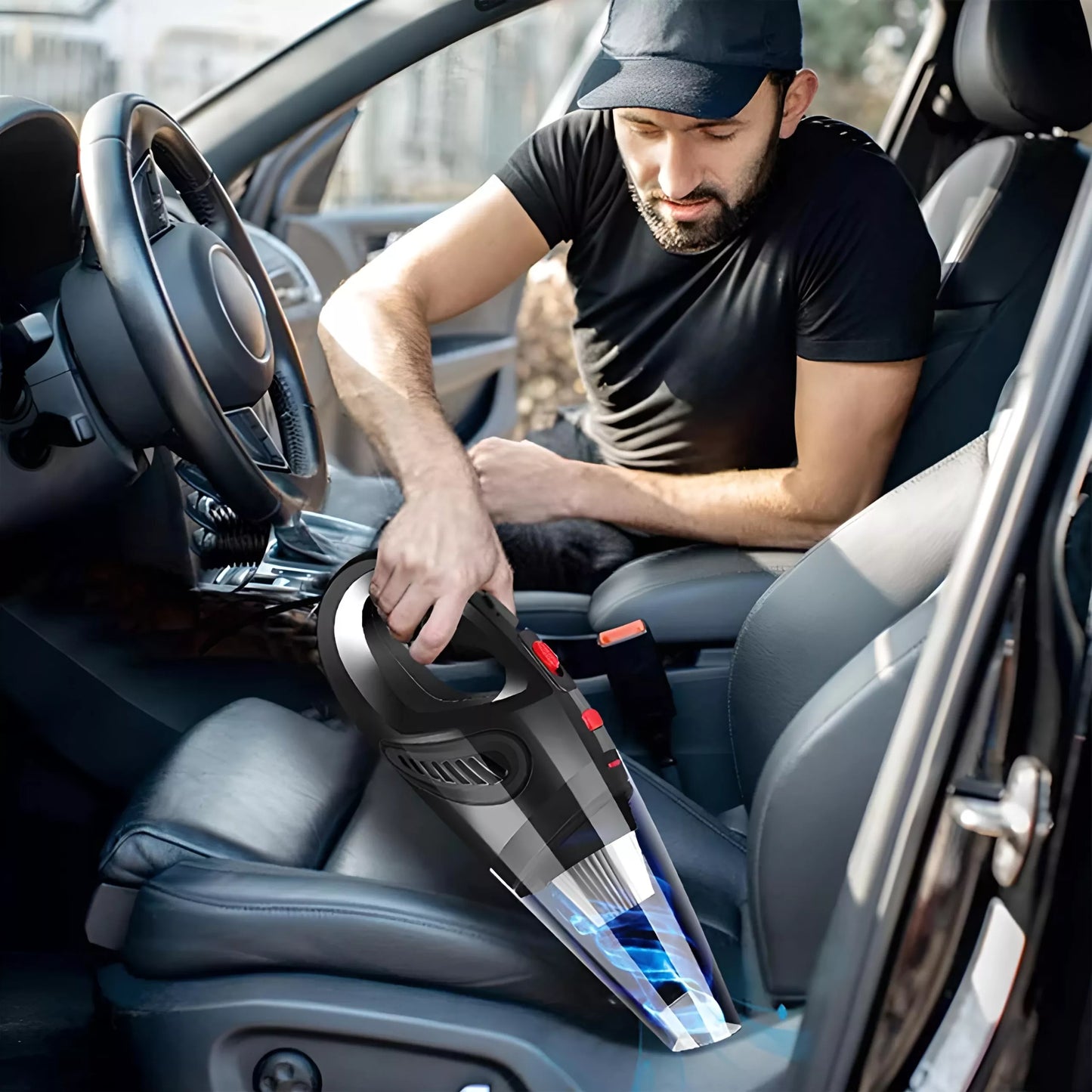 RETOO galingas rankinis automobilinis dulkių siurblys 120W 12V + antgalių rinkinys