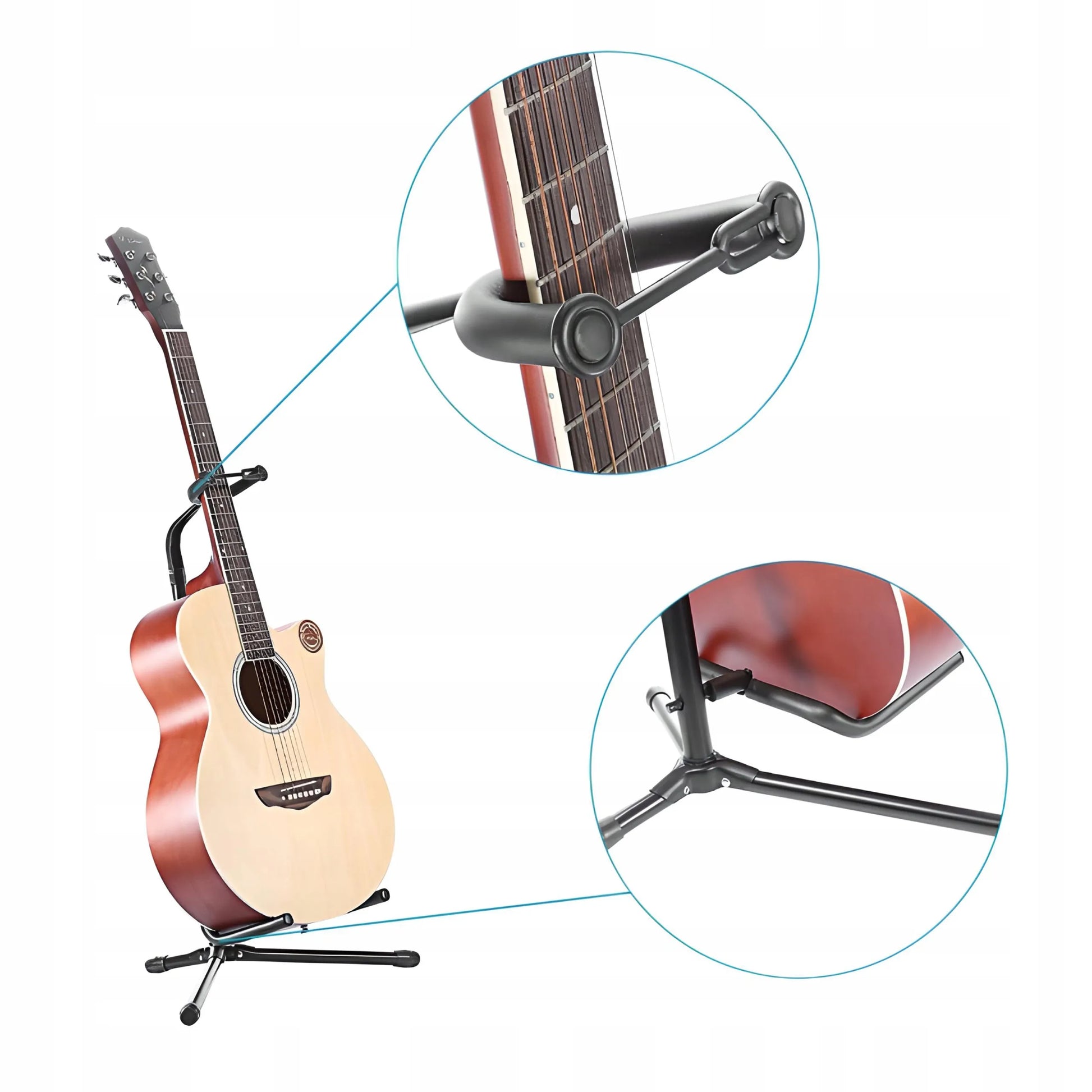 RETOO gitaros stovas su kaklo fiksatoriumi, reguliuojamas, 61–70 cm