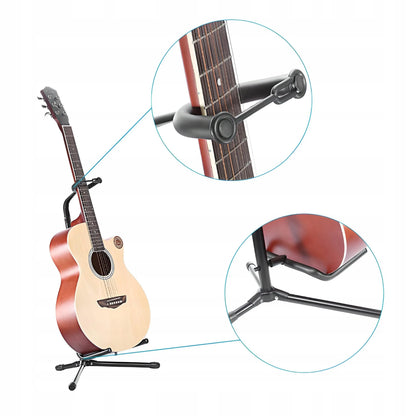 RETOO gitaros stovas su kaklo fiksatoriumi, reguliuojamas, 61–70 cm