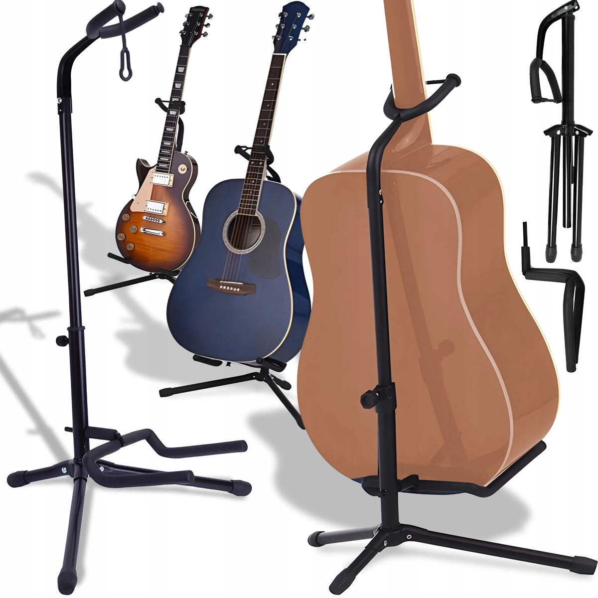 RETOO gitaros stovas su kaklo fiksatoriumi, reguliuojamas, 61–70 cm