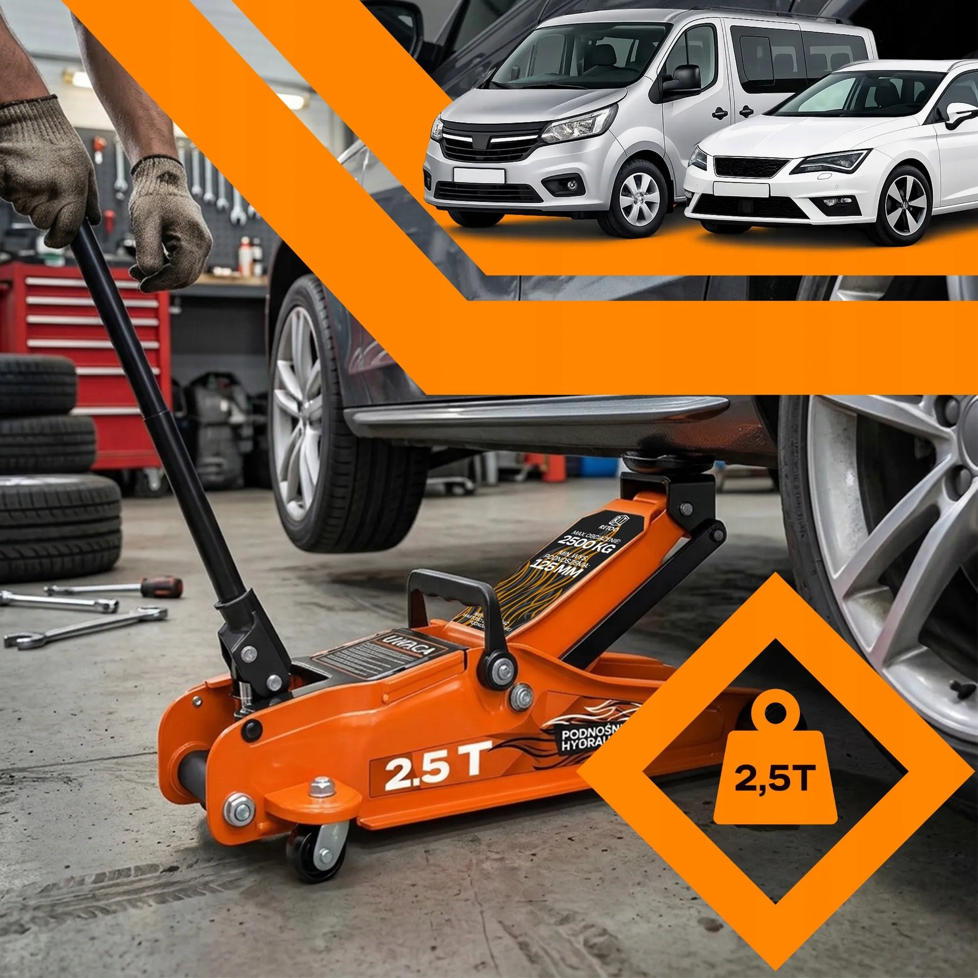 RETOO hidraulinis automobilinis keltuvas „varlė“ 2,5T, 399 mm