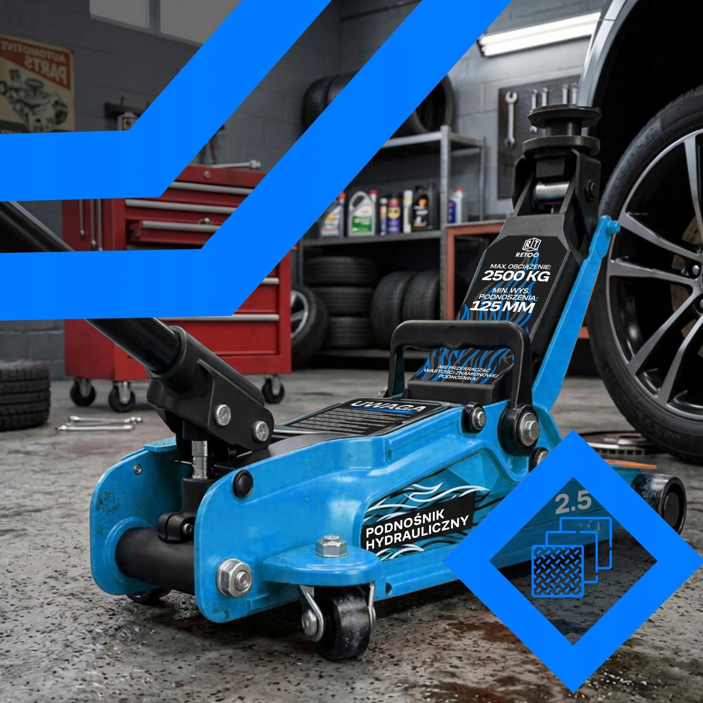 RETOO hidraulinis automobilinis keltuvas „varlė“ 2,5t su lagaminu