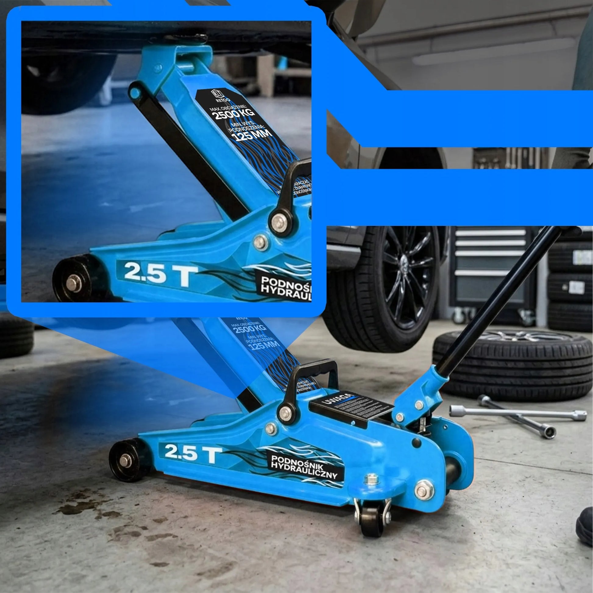 RETOO hidraulinis automobilinis keltuvas „varlė“ 2,5t su lagaminu