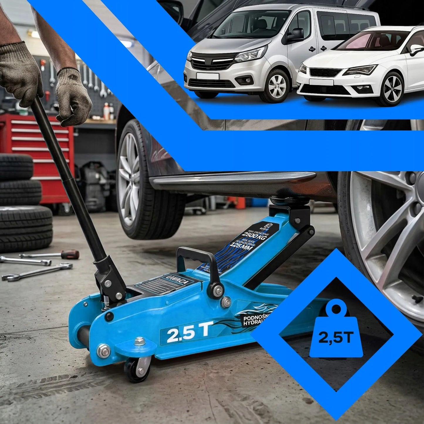 RETOO hidraulinis automobilinis keltuvas „varlė“ 2,5t su lagaminu