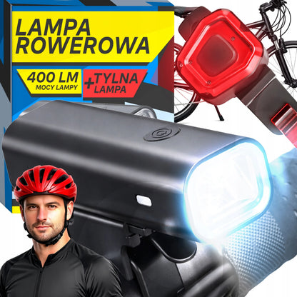 RETOO LED dviračio žibintų komplektas priekiui ir galui, USB, 400 lm, 2000 mAh