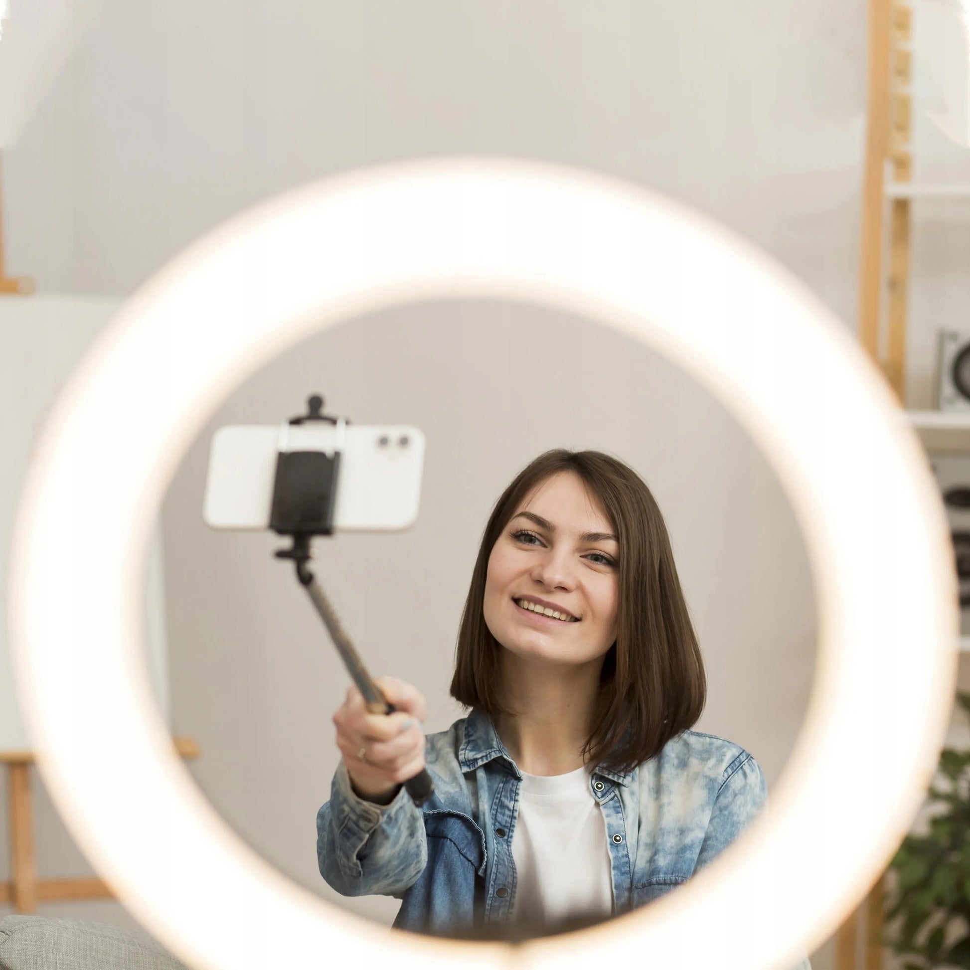 RETOO LED žiedinė asmenukių lempa makiažui su stovu, skirta nuotraukoms ir vaizdo įrašams, USB