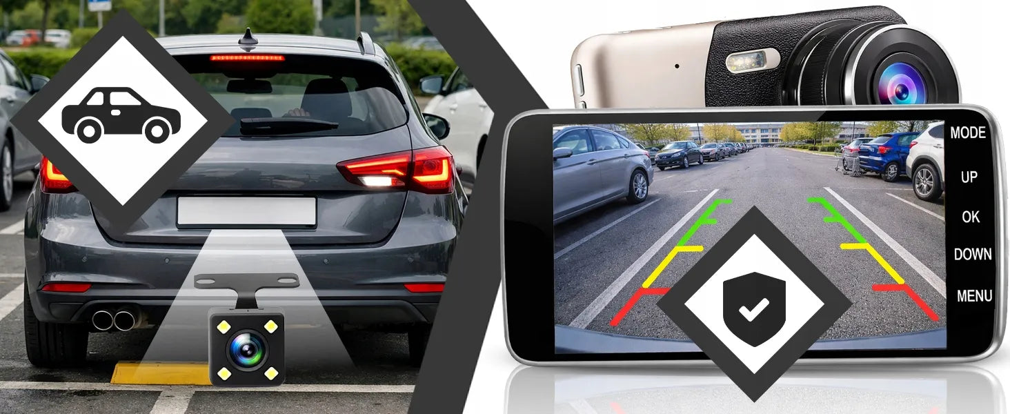 RETOO M040 Automobilinis vaizdo registratorius su priekine ir galine kamera bei atbulinės eigos funkcija