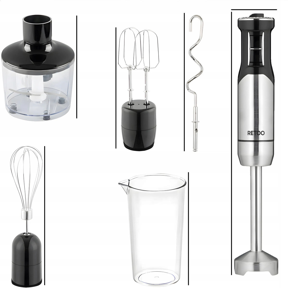 RETOO OR1106 1200 W universalus rankinis trintuvas su smulkintuvu ir plakimo priedais