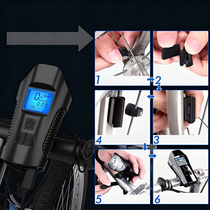 RETOO priekinis LED dviračio žibintas su USB įkrovimu, spidometru, režimais ir skambučiu