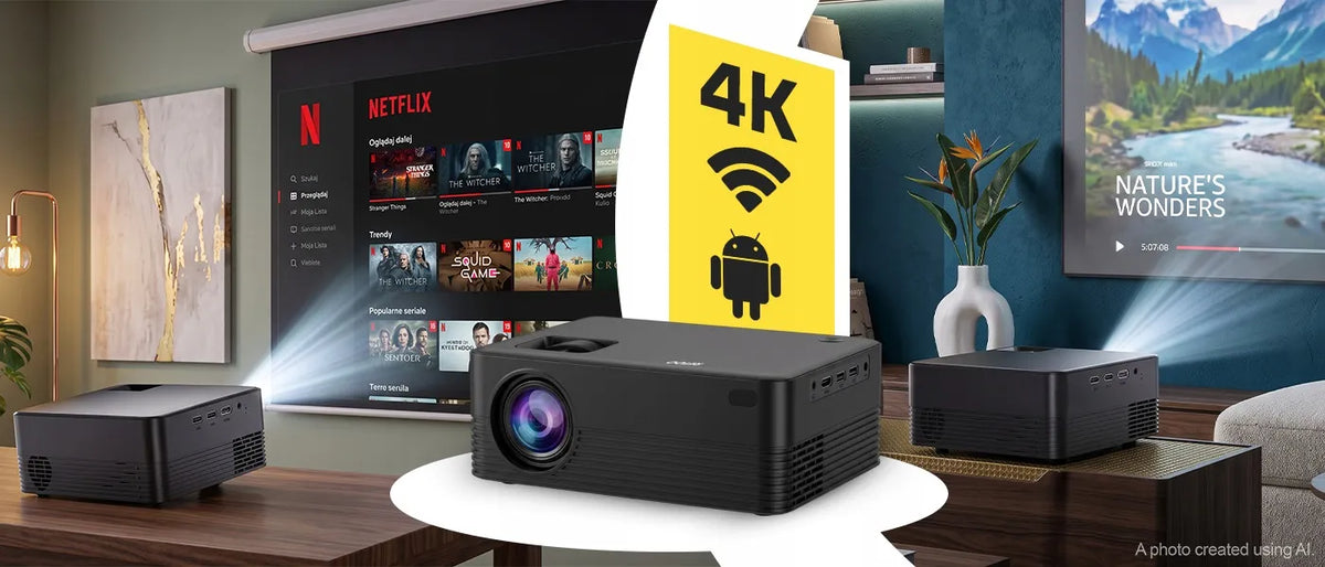 „Retoo“ projektorius su „Android“, „Wi-Fi“, „Full HD“, 9000 lm, 4K UHD palaikymu ir „Bluetooth“