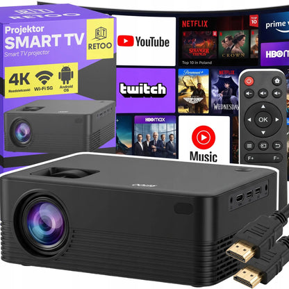 „Retoo“ projektorius su „Android“, „Wi-Fi“, „Full HD“, 9000 lm, 4K UHD palaikymu ir „Bluetooth“