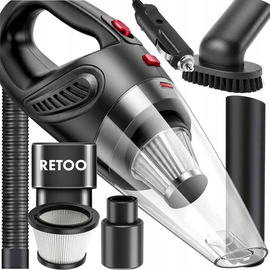 RETOO rankinis automobilinis dulkių siurblys 12 V, 120 W, 4200 Pa, HEPA, galingas, su antgalių rinkiniu
