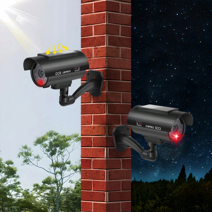 RETOO saulės energija maitinamas CCTV kameros muliažas su mirksinčiu LED indikatoriumi, juodas
