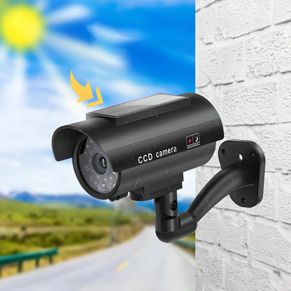 RETOO saulės energija maitinamas CCTV kameros muliažas su mirksinčiu LED indikatoriumi, juodas