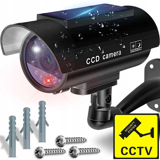 RETOO saulės energija maitinamas CCTV kameros muliažas su mirksinčiu LED indikatoriumi, juodas