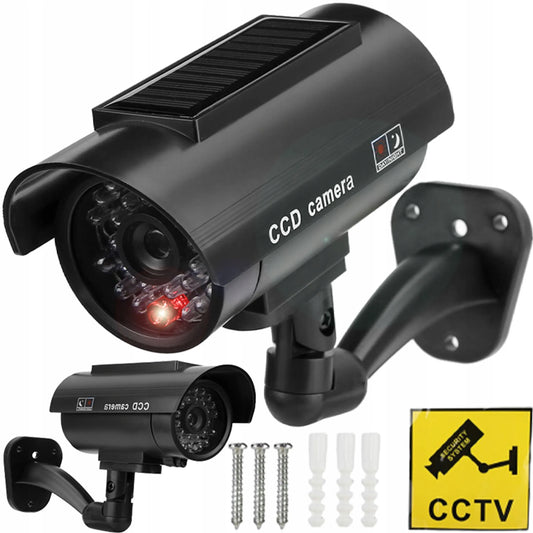 RETOO saulės energija maitinamas CCTV kameros muliažas su mirksinčiu LED indikatoriumi, juodas