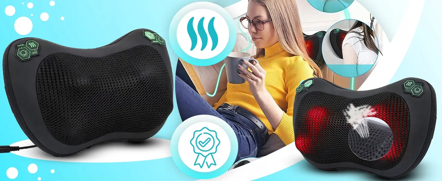 RETOO SHIATSU masažuoklis – šildanti masažinė pagalvė kaklui, nugarai ir kūnui