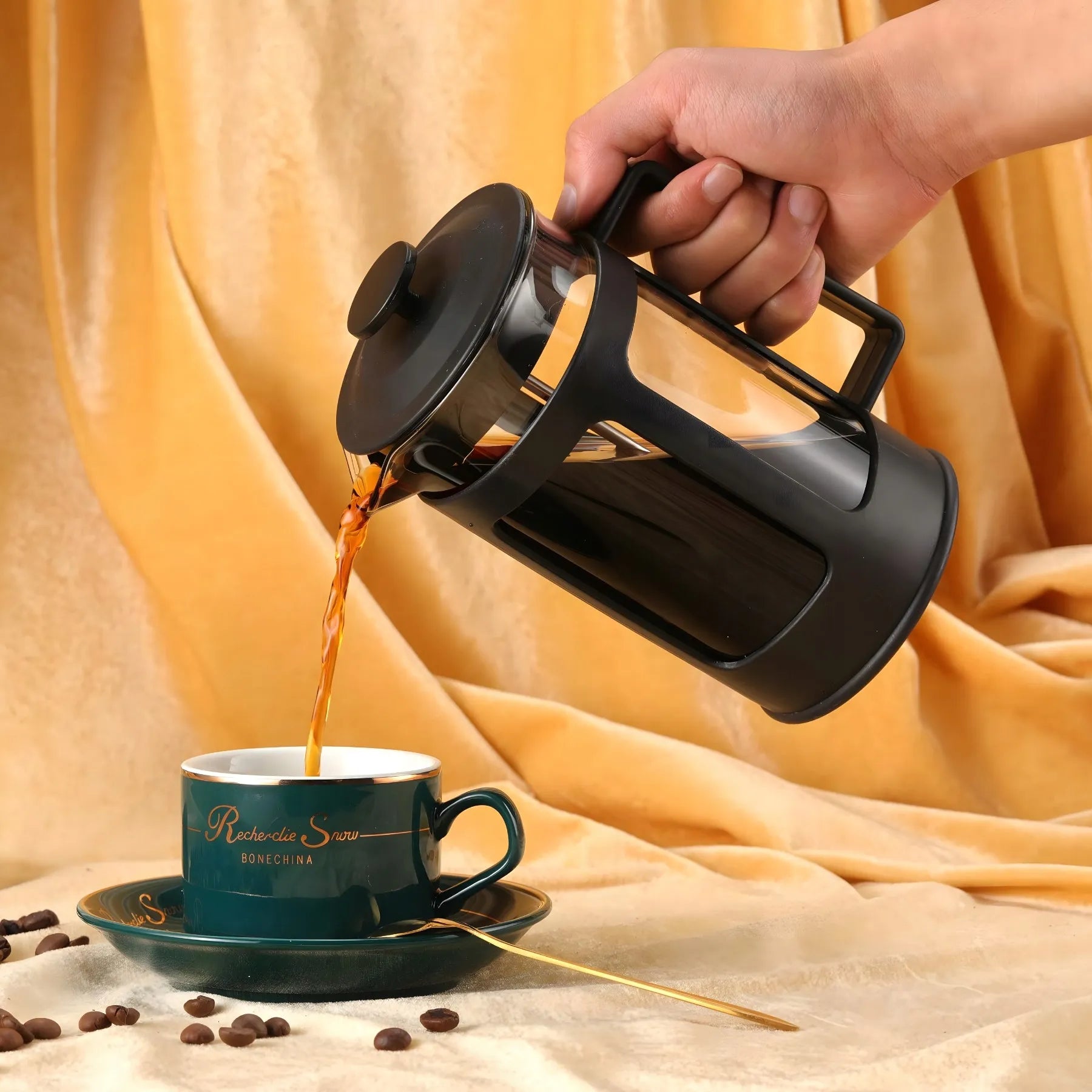RETOO stiklinis French Press kavos ir arbatos plikiklis, 1 l