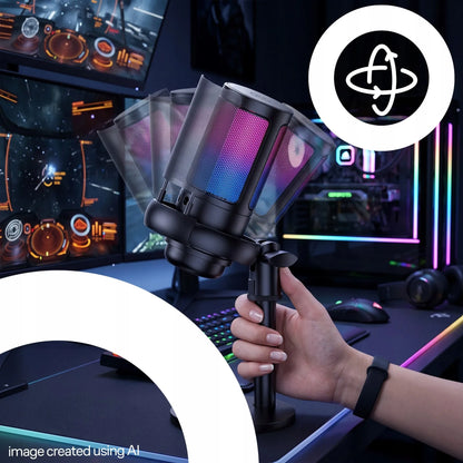 RETOO žaidimų USB mikrofonas kompiuteriui su pop filtru ir nutildymo funkcija
