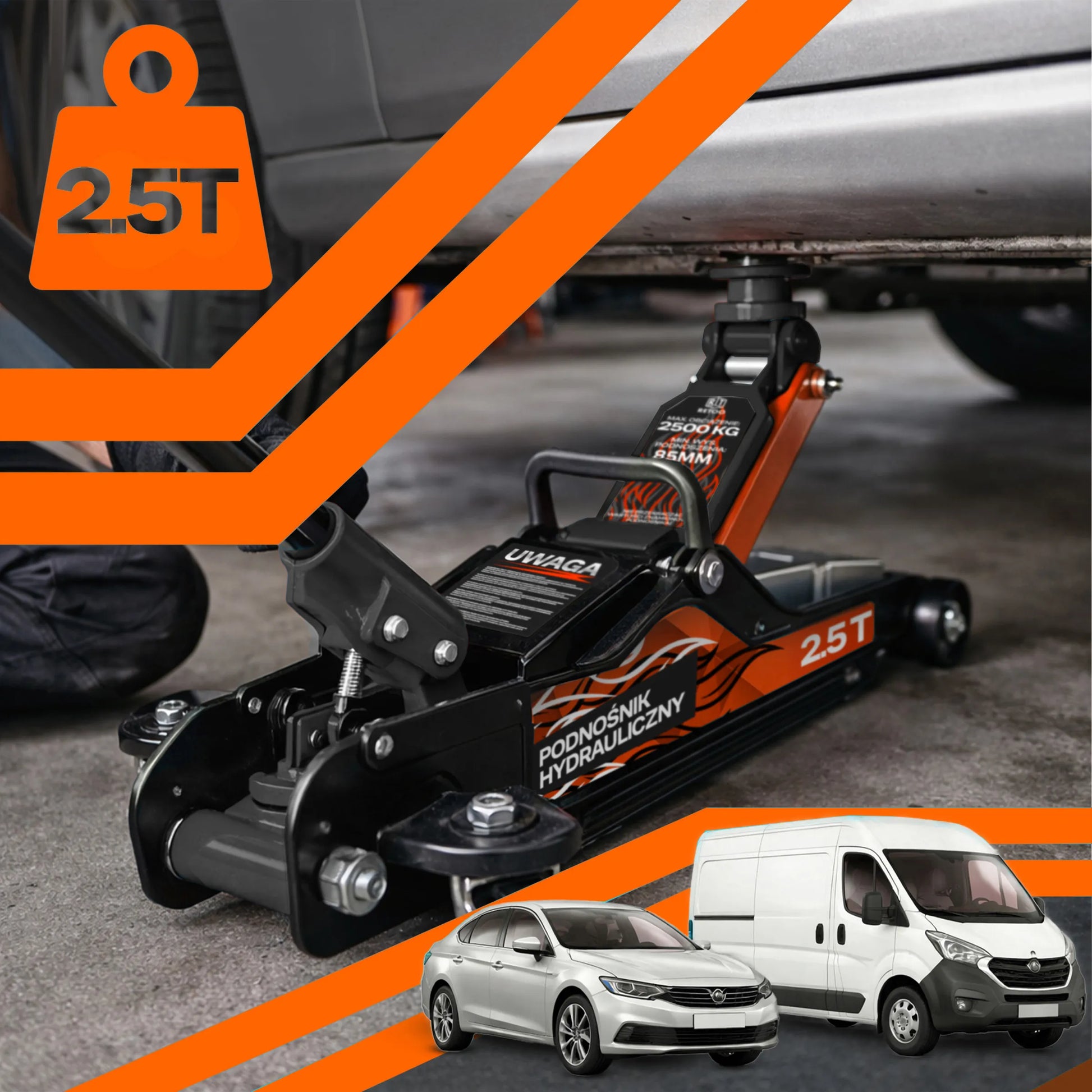 RETOO žemo profilio hidraulinis automobilinis keltuvas, 2,5T, 85–399 mm